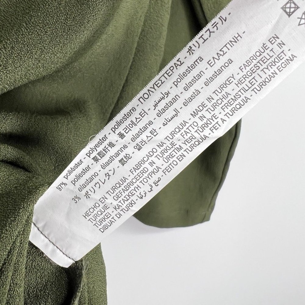 Zara Dress Green Button Front Crepe Long Sleeve Draped Midi - Picture 7 of 11